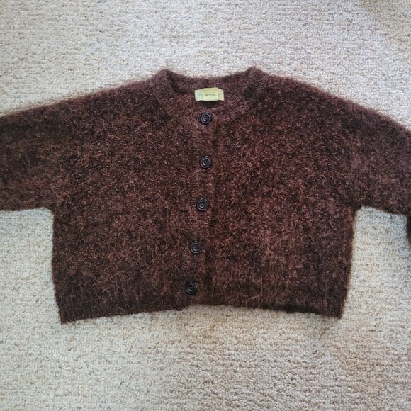 Vintage Antropologie Sweater Size Medium Cardigan Mohair Wool  Cropped Y2K Fuzzy - Picture 2 of 10